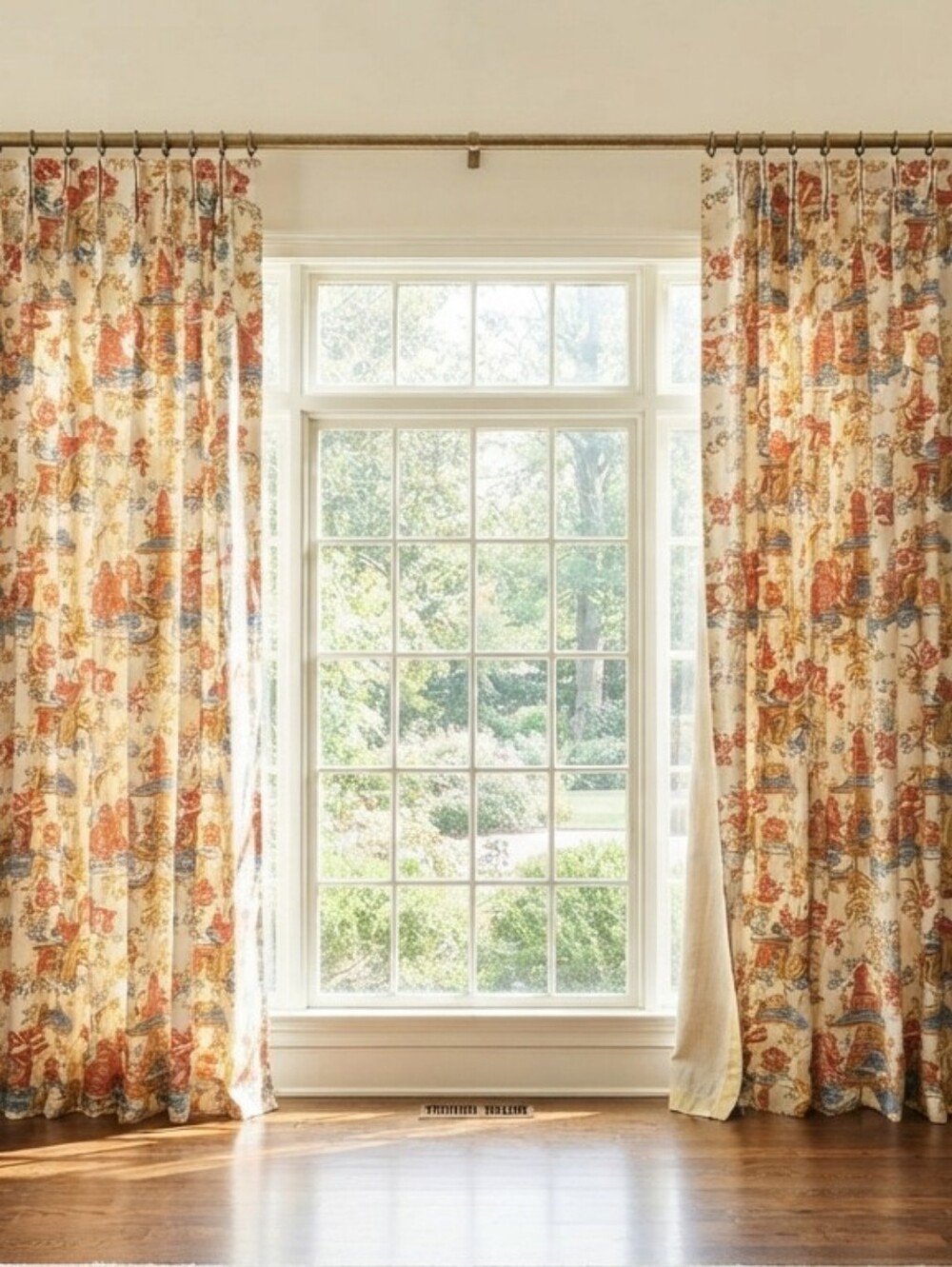 Chinoiserie toile drapery panels (9ft x 8ft each) Custom Made Vintage High End